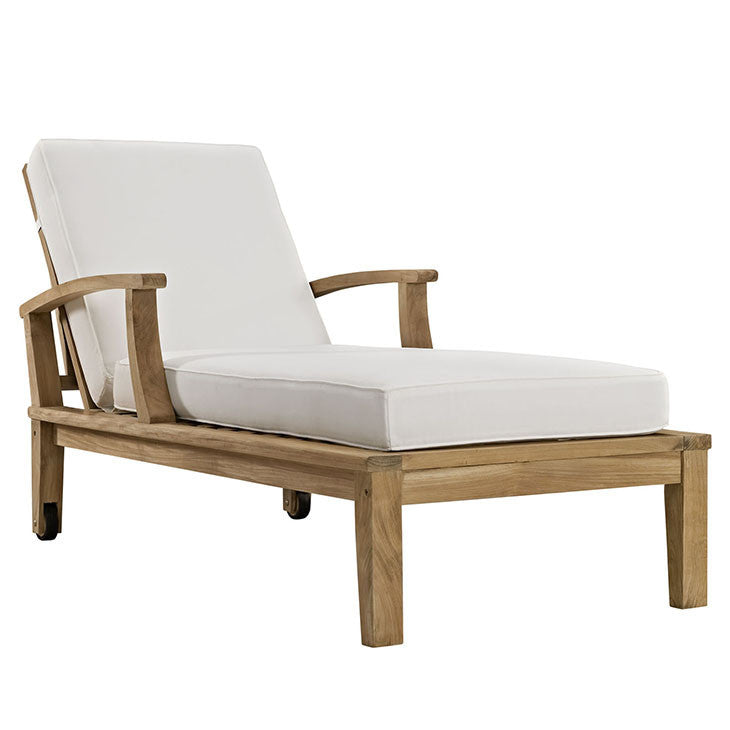 MARINA OUTDOOR PATIO TEAK SINGLE CHAISE IN NATURAL WHITE - onePage
