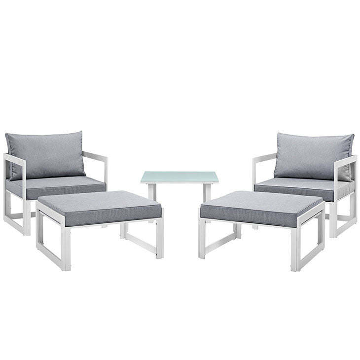 FORTUNA 5 PIECE OUTDOOR PATIO SECTIONAL SOFA SET IN WHITE GRAY - onePage