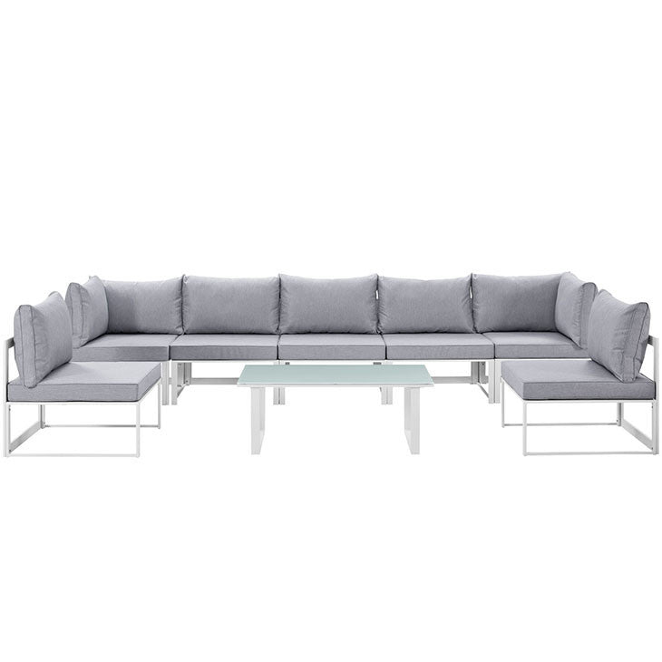 FORTUNA 8 PIECE OUTDOOR PATIO SECTIONAL SOFA SET IN WHITE GRAY - onePage