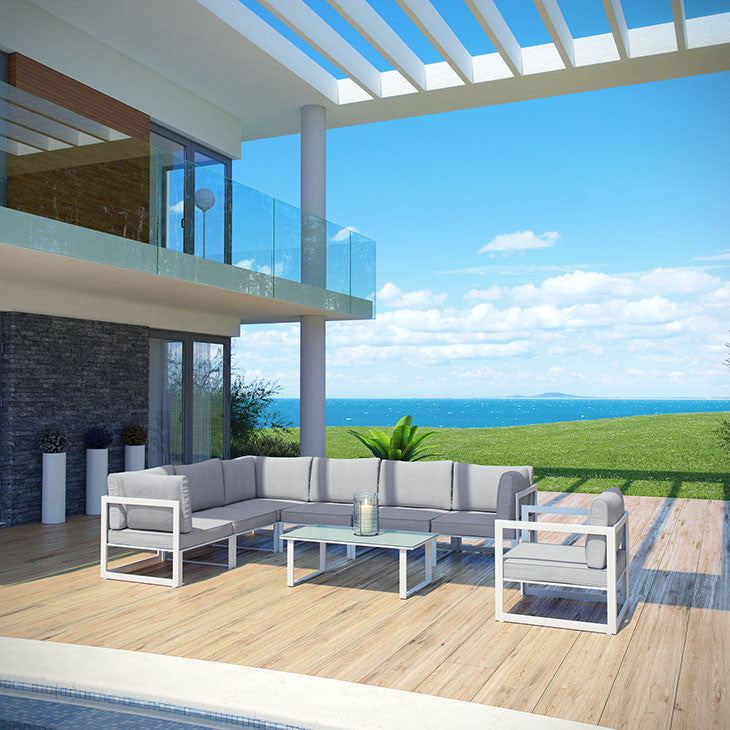 FORTUNA 8 PIECE OUTDOOR PATIO SECTIONAL SOFA SET IN WHITE GRAY - onePage