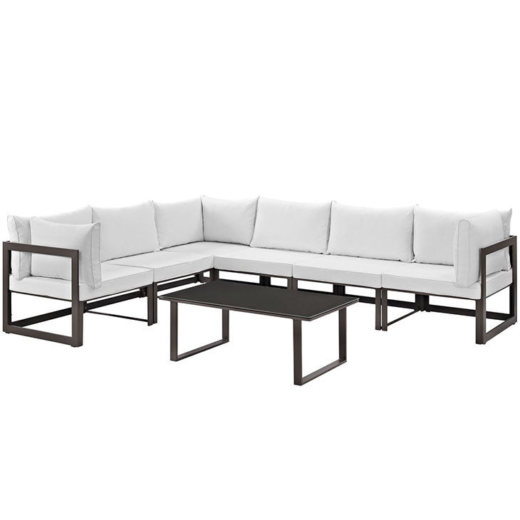FORTUNA 7 PIECE OUTDOOR PATIO SECTIONAL SOFA SET IN BROWN WHITE - onePage