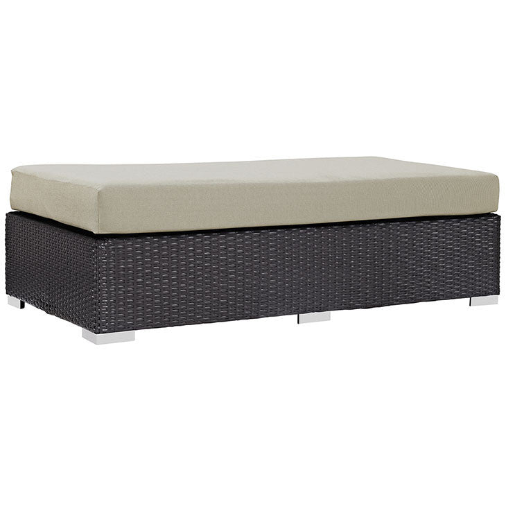 CONVENE OUTDOOR PATIO FABRIC RECTANGLE OTTOMAN IN ESPRESSO BEIGE - onePage