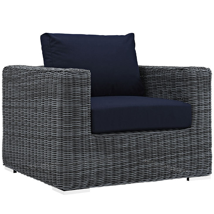 SUMMON OUTDOOR PATIO FABRIC ARMCHAIR IN SUNBRELLA® CANVAS NAVY - onePage