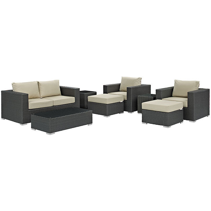 SOJOURN 8 PIECE OUTDOOR PATIO SECTIONAL SET IN SUNBRELLA® CANVAS ANTIQUE BEIGE - onePage