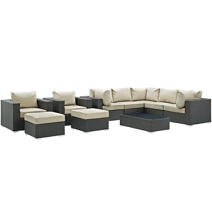SOJOURN 10 PIECE OUTDOOR PATIO SECTIONAL SET IN SUNBRELLA® CANVAS ANTIQUE BEIGE - onePage