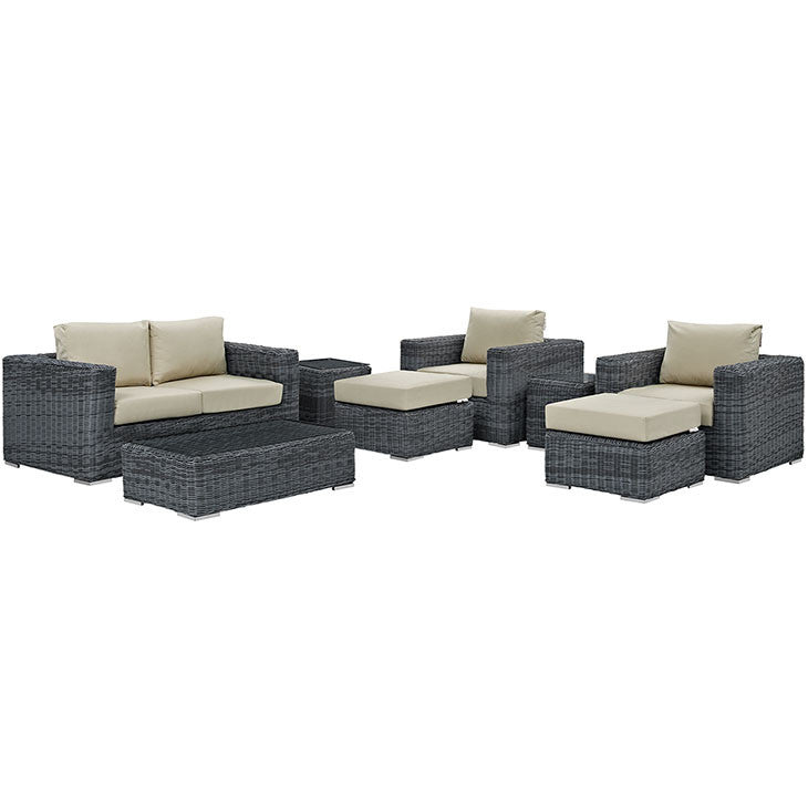 SUMMON 8 PIECE OUTDOOR PATIO SECTIONAL SET IN SUNBRELLA® CANVAS ANTIQUE BEIGE - onePage