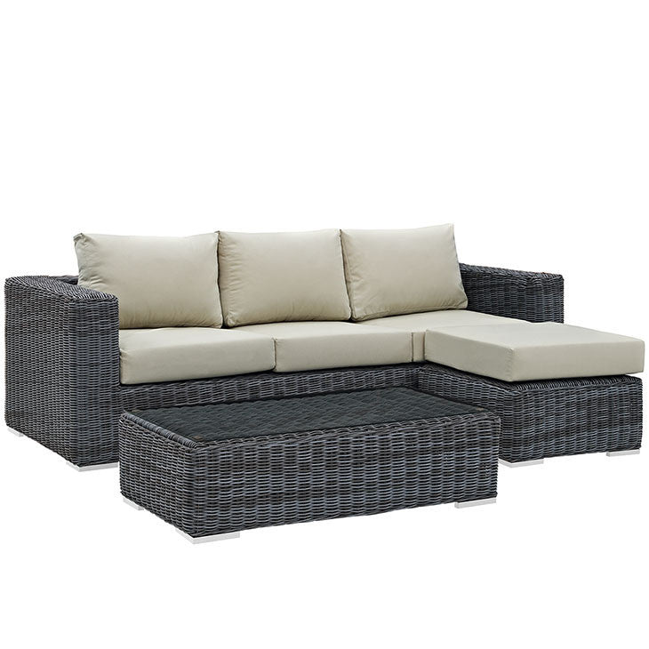 SUMMON 3 PIECE OUTDOOR PATIO SECTIONAL SET IN SUNBRELLA® CANVAS ANTIQUE BEIGE - onePage