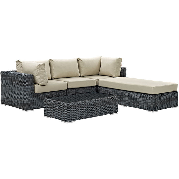SUMMON 5 PIECE OUTDOOR PATIO SECTIONAL SET IN SUNBRELLA® CANVAS ANTIQUE BEIGE - onePage