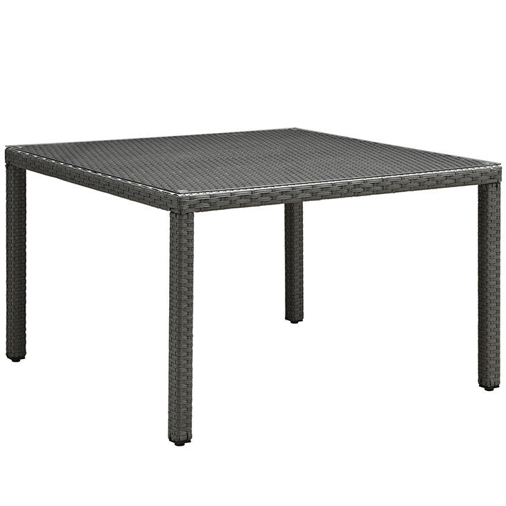 SOJOURN 47" SQUARE OUTDOOR PATIO GLASS TOP DINING TABLE IN CHOCOLATE - onePage