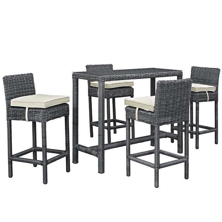 Summon 5 Piece Outdoor Patio Pub Set in Sunbrella® Antique Canvas Beige - onePage - 2