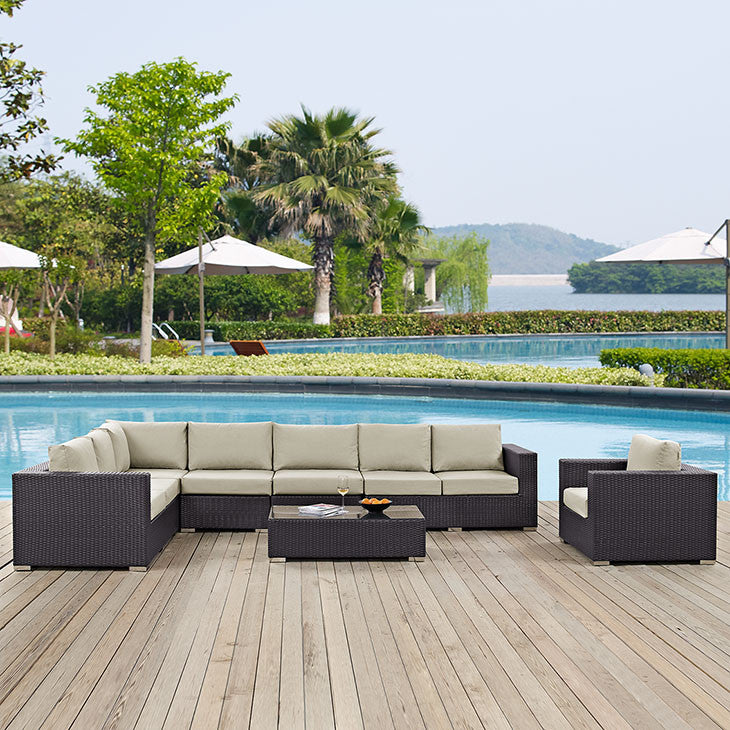 CONVENE 7 PIECE OUTDOOR PATIO SECTIONAL SET IN ESPRESSO BEIGE - onePage