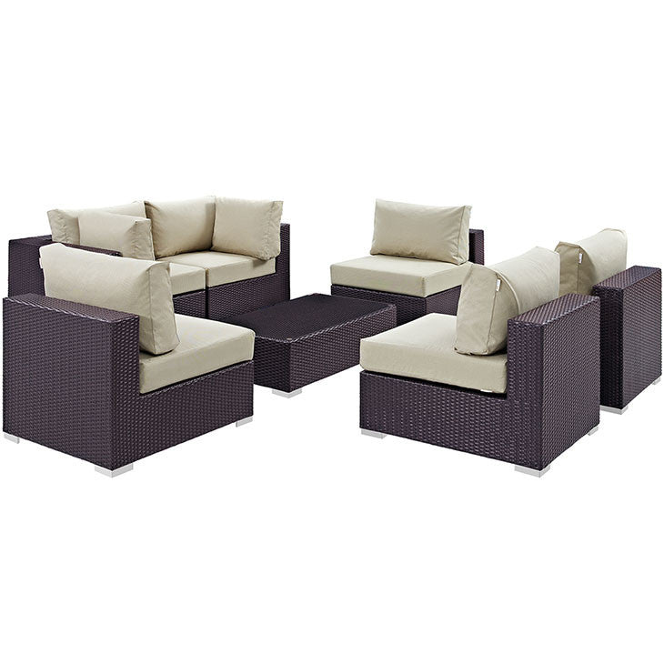 CONVENE 7 PIECE OUTDOOR PATIO SECTIONAL SET IN ESPRESSO BEIGE - onePage