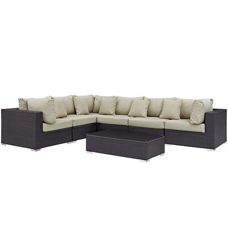 CONVENE 7 PIECE OUTDOOR PATIO SECTIONAL SET IN ESPRESSO BEIGE - onePage