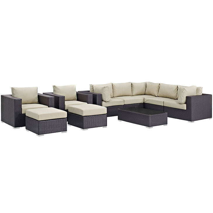 CONVENE 10 PIECE OUTDOOR PATIO SECTIONAL SET IN ESPRESSO BEIGE - onePage