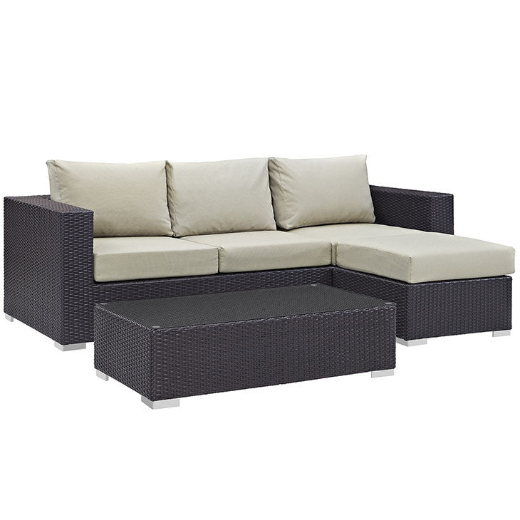 CONVENE 3 PIECE OUTDOOR PATIO SOFA SET IN ESPRESSO BEIGE - onePage