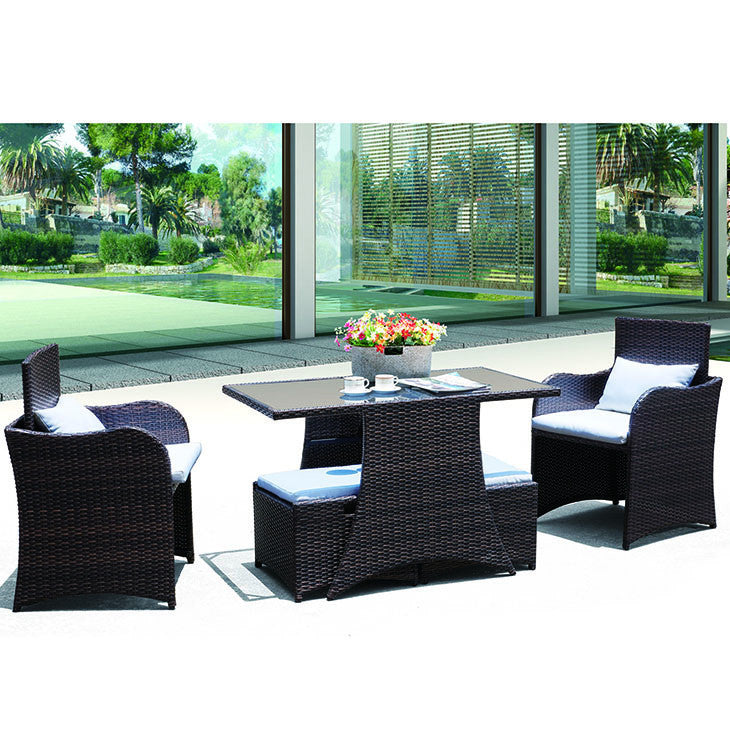 Artesia 5 Piece Outdoor Patio Dining Set in Brown White - onePage - 6