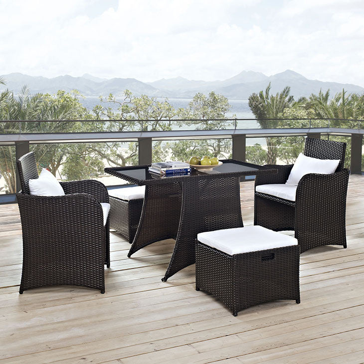 Artesia 5 Piece Outdoor Patio Dining Set in Brown White - onePage - 7