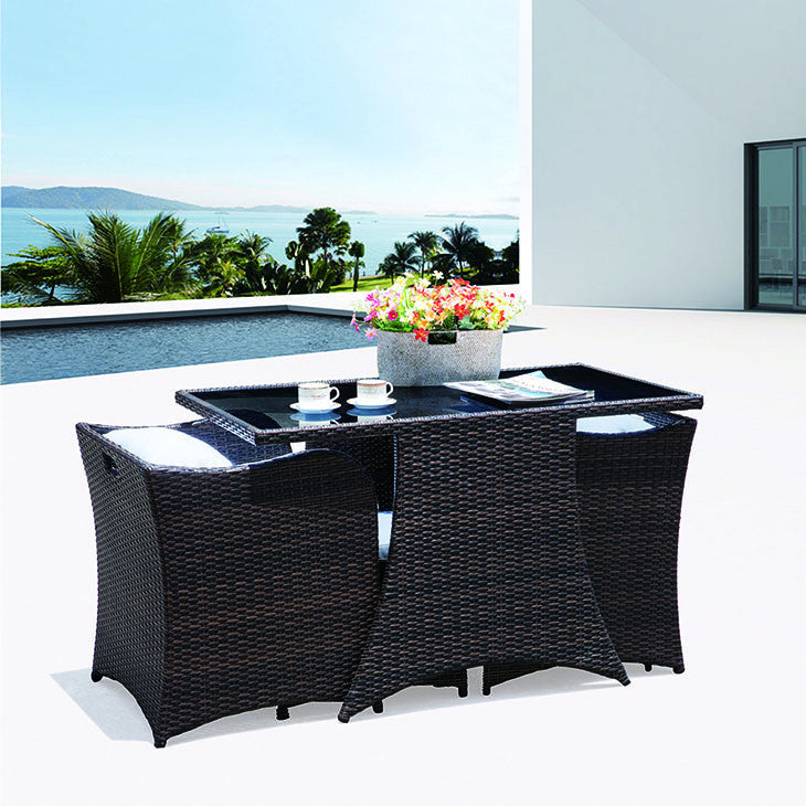 Artesia 5 Piece Outdoor Patio Dining Set in Brown White - onePage - 8