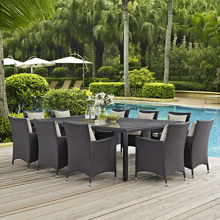 Convene 11 Piece Outdoor Patio Dining Set in Espresso Beige - onePage - 1