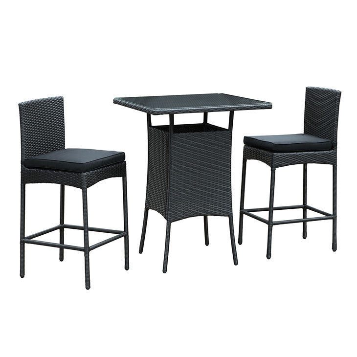 Cerveza 3 Piece Outdoor Patio Pub Set in Black Black - onePage - 2