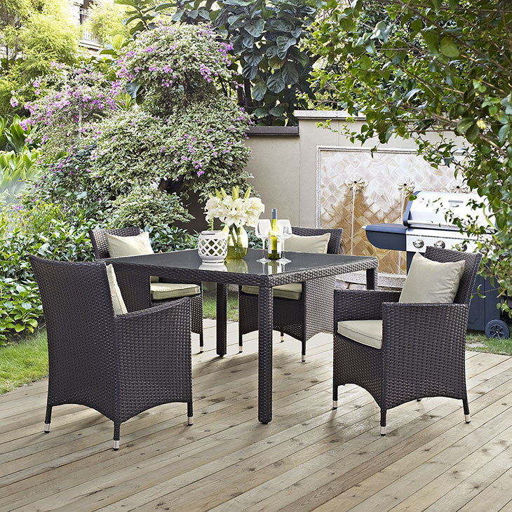 Convene 5 Piece Outdoor Patio Dining Set in Espresso Biege - onePage - 1