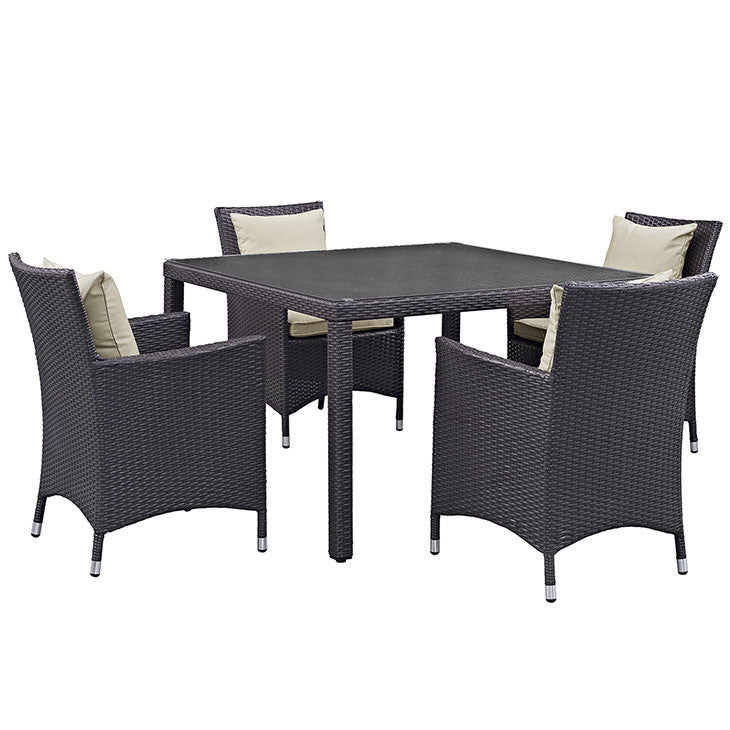 Convene 5 Piece Outdoor Patio Dining Set in Espresso Biege - onePage - 7