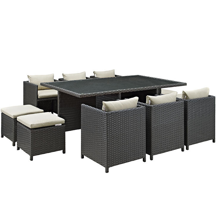 Sojourn 11 Piece Outdoor Patio Dining Set in Sunbrella® Antique Canvas Beige - onePage - 1