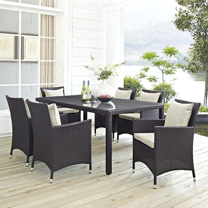 Convene 7 Piece Outdoor Patio Dining Set in Espresso Beige - onePage - 1