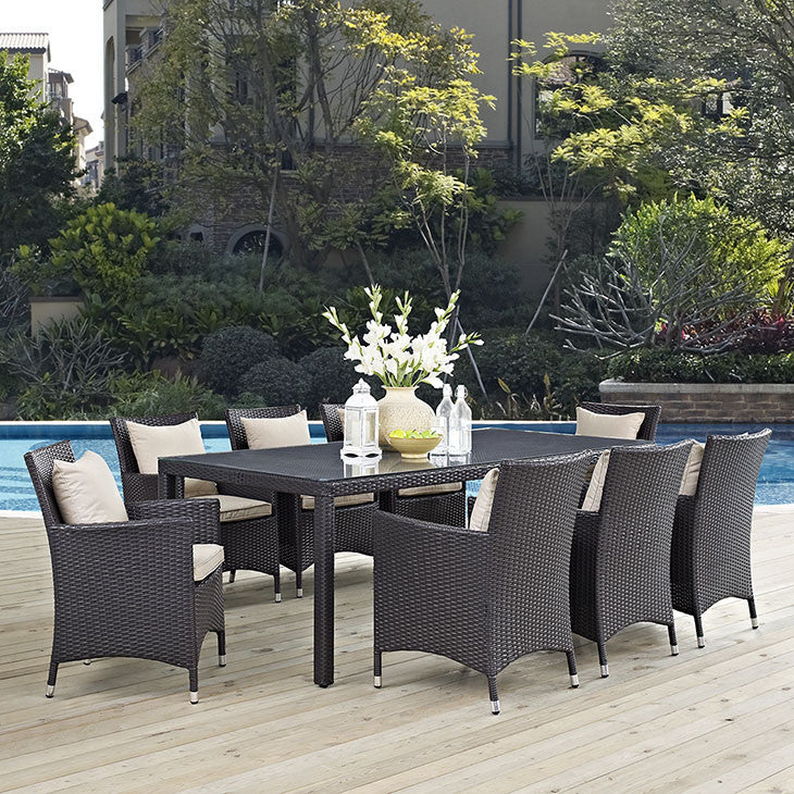 Convene 9 Piece Outdoor Patio Dining Set in Espresso Beige - onePage - 1