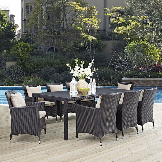 Convene 9 Piece Outdoor Patio Dining Set in Espresso Beige - onePage - 1
