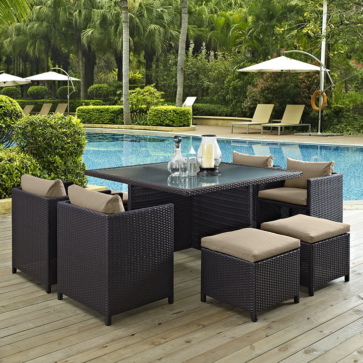 Inverse 9 Piece Outdoor Patio Dining Set in Espresso Mocha - onePage - 3