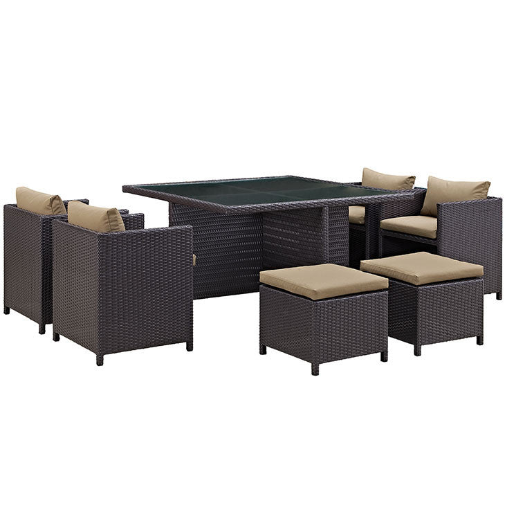 Inverse 9 Piece Outdoor Patio Dining Set in Espresso Mocha - onePage - 4