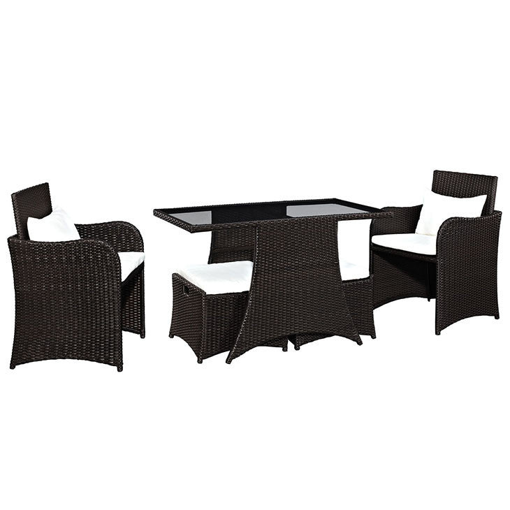Artesia 5 Piece Outdoor Patio Dining Set in Brown White - onePage - 1