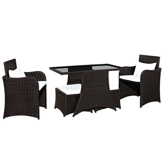 Artesia 5 Piece Outdoor Patio Dining Set in Brown White - onePage - 1