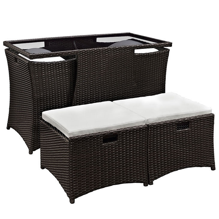 Artesia 5 Piece Outdoor Patio Dining Set in Brown White - onePage - 2