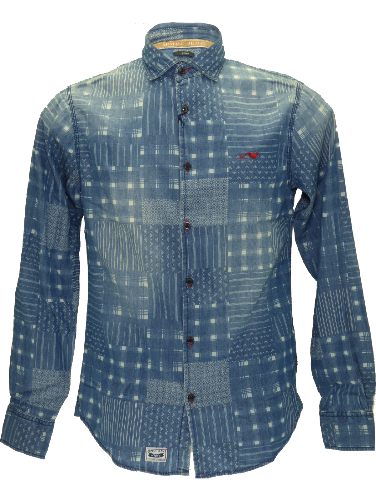 Armani SS15 long sleeved shirt in sky/white fantasy(S)-onePage