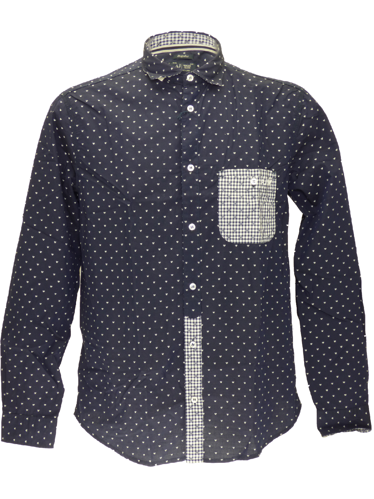 Armani SS15 logoed long sleeved shirt in navy/white fantasy(3XL)-onePage