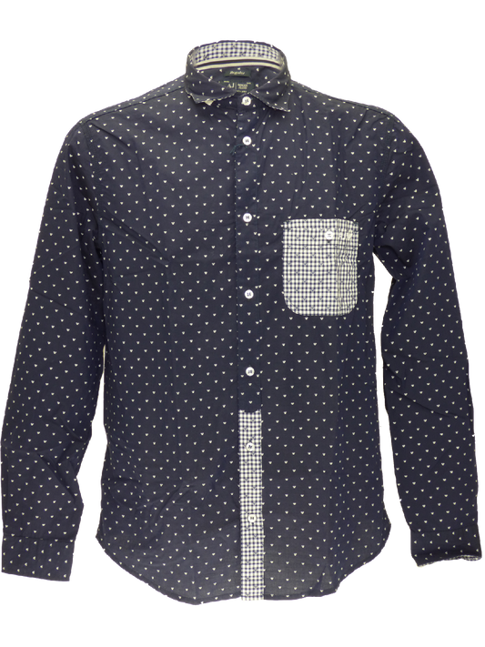 Armani SS15 logoed long sleeved shirt in navy/white fantasy(3XL)-onePage