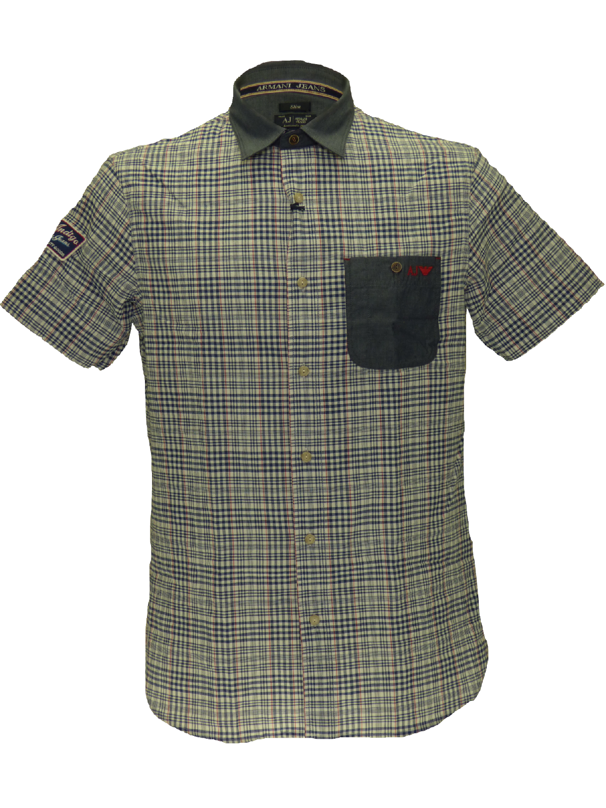 Armani SS15 checked short sleeved shirt in sky/white(3XL)-onePage