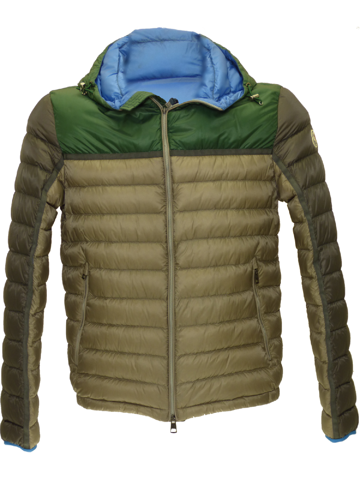 Moncler SS15 two-tone hooded puffa jacket in Grey/Green(II) - onePage
