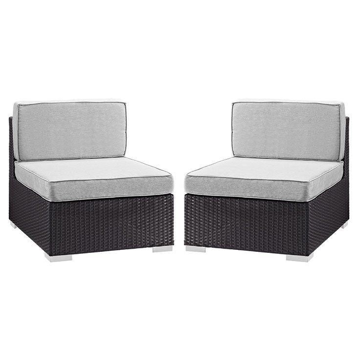 GATHER ARMLESS CHAIR OUTDOOR PATIO SET OF TWO IN ESPRESSO GRAY - onePage