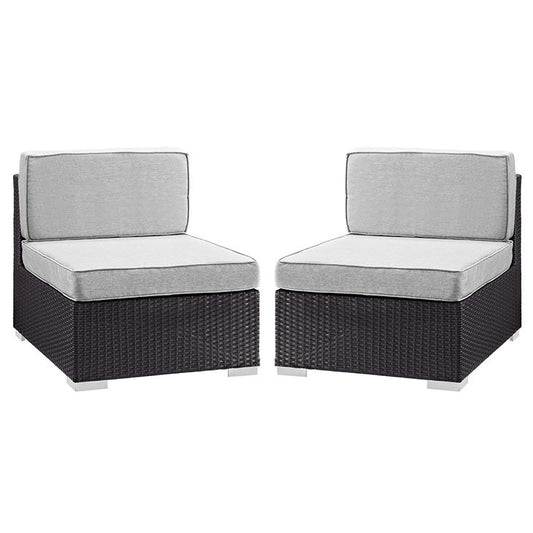 GATHER ARMLESS CHAIR OUTDOOR PATIO SET OF TWO IN ESPRESSO GRAY - onePage