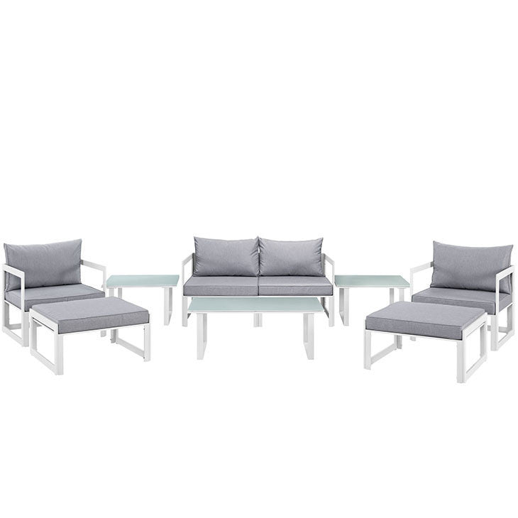 FORTUNA 9 PIECE OUTDOOR PATIO SECTIONAL SOFA SET IN WHITE GRAY - onePage