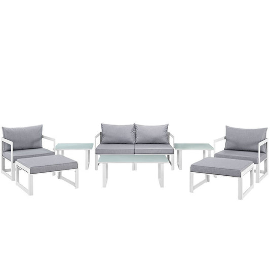FORTUNA 9 PIECE OUTDOOR PATIO SECTIONAL SOFA SET IN WHITE GRAY - onePage