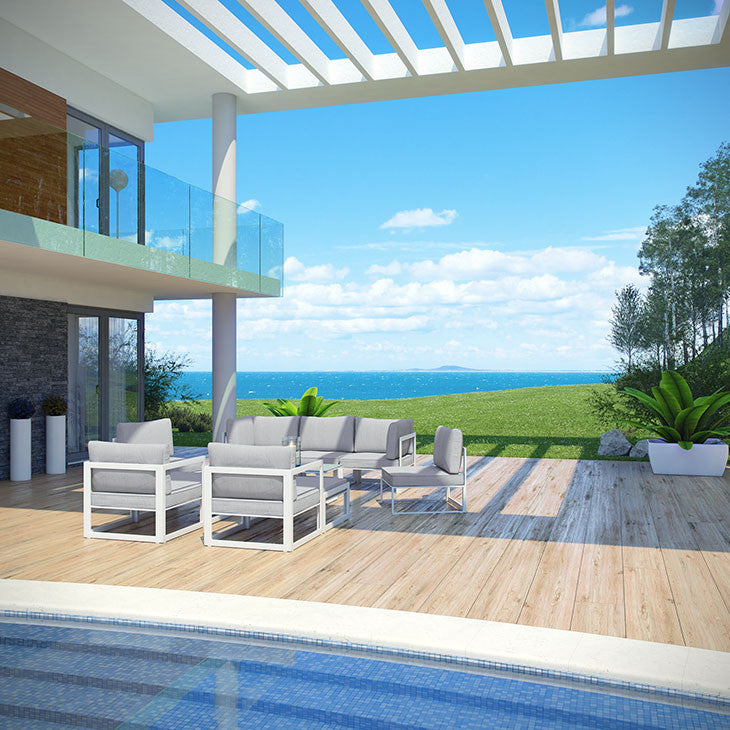 FORTUNA 10 PIECE OUTDOOR PATIO SECTIONAL SOFA SET IN BROWN WHITE - onePage