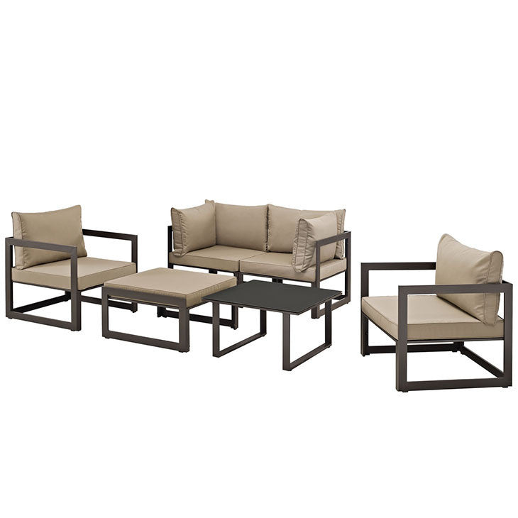 FORTUNA 6 PIECE OUTDOOR PATIO SECTIONAL SOFA SET IN BROWN MOCHA - onePage