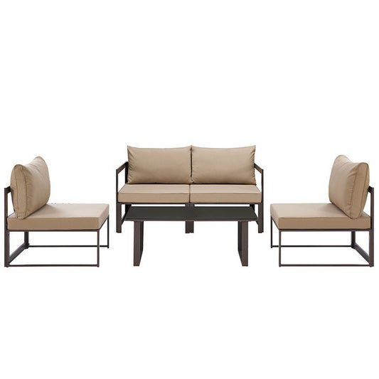 FORTUNA 5 PIECE OUTDOOR PATIO SECTIONAL SOFA SET IN BROWN MOCHA - onePage