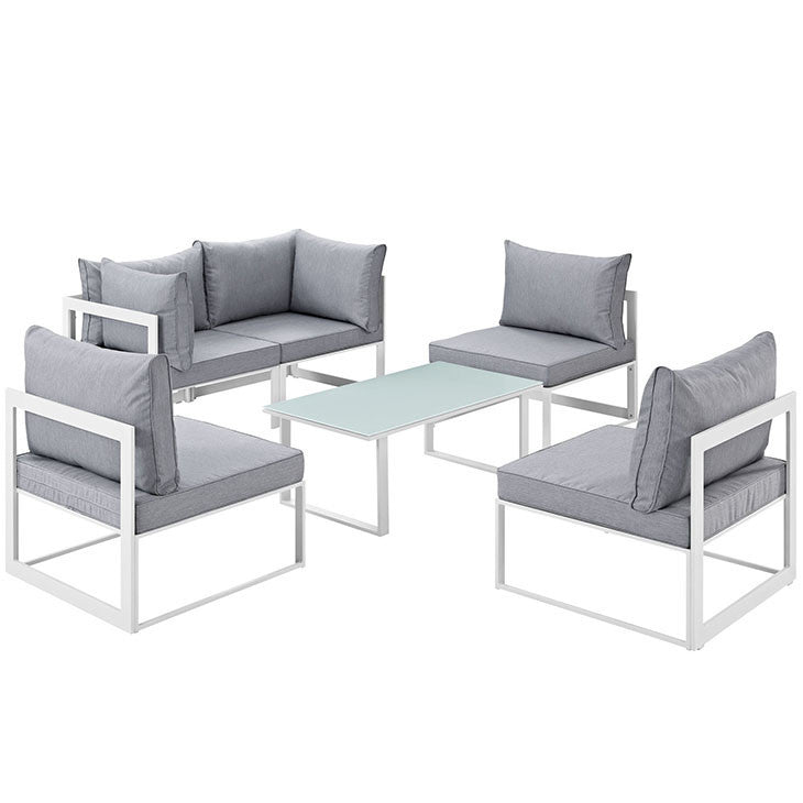 FORTUNA 6 PIECE OUTDOOR PATIO SECTIONAL SOFA SET IN WHITE GRAY - onePage