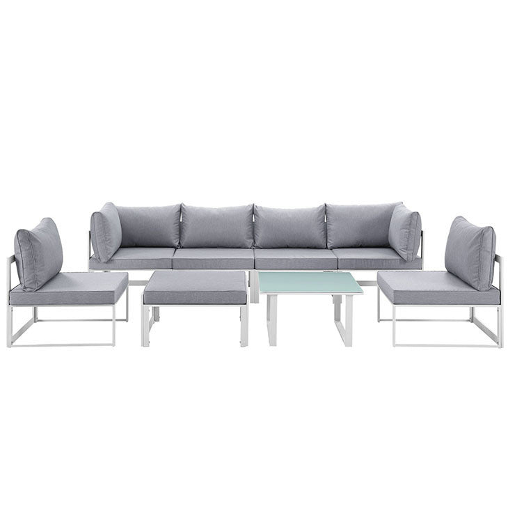 FORTUNA 8 PIECE OUTDOOR PATIO SECTIONAL SOFA SET IN WHITE GRAY - onePage