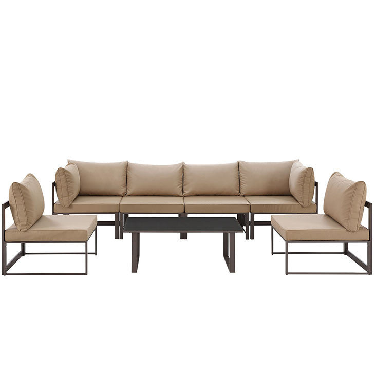 FORTUNA 7 PIECE OUTDOOR PATIO SECTIONAL SOFA SET IN BROWN MOCHA - onePage